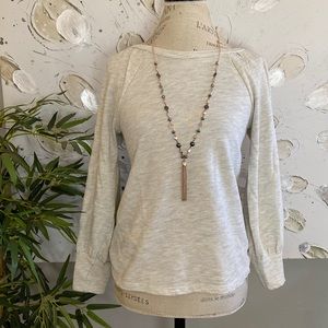 Loft Heather Cream Gathered Shoulder Sweater